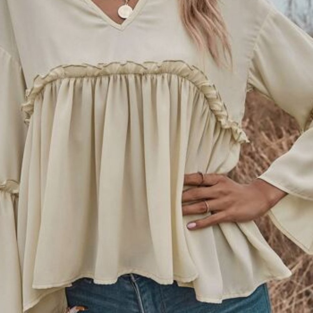 Babydoll Flouncy Blouse - beige - Picture 4 of 7